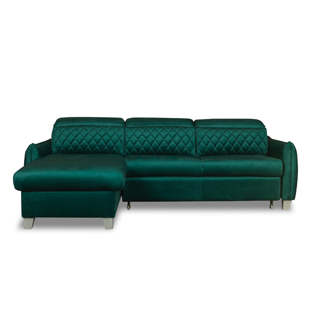 Coltar Extensibil Cu Insula Stanga Tiago, 5 Locuri, Tetiere Reglabile, Verde, 243 Cm