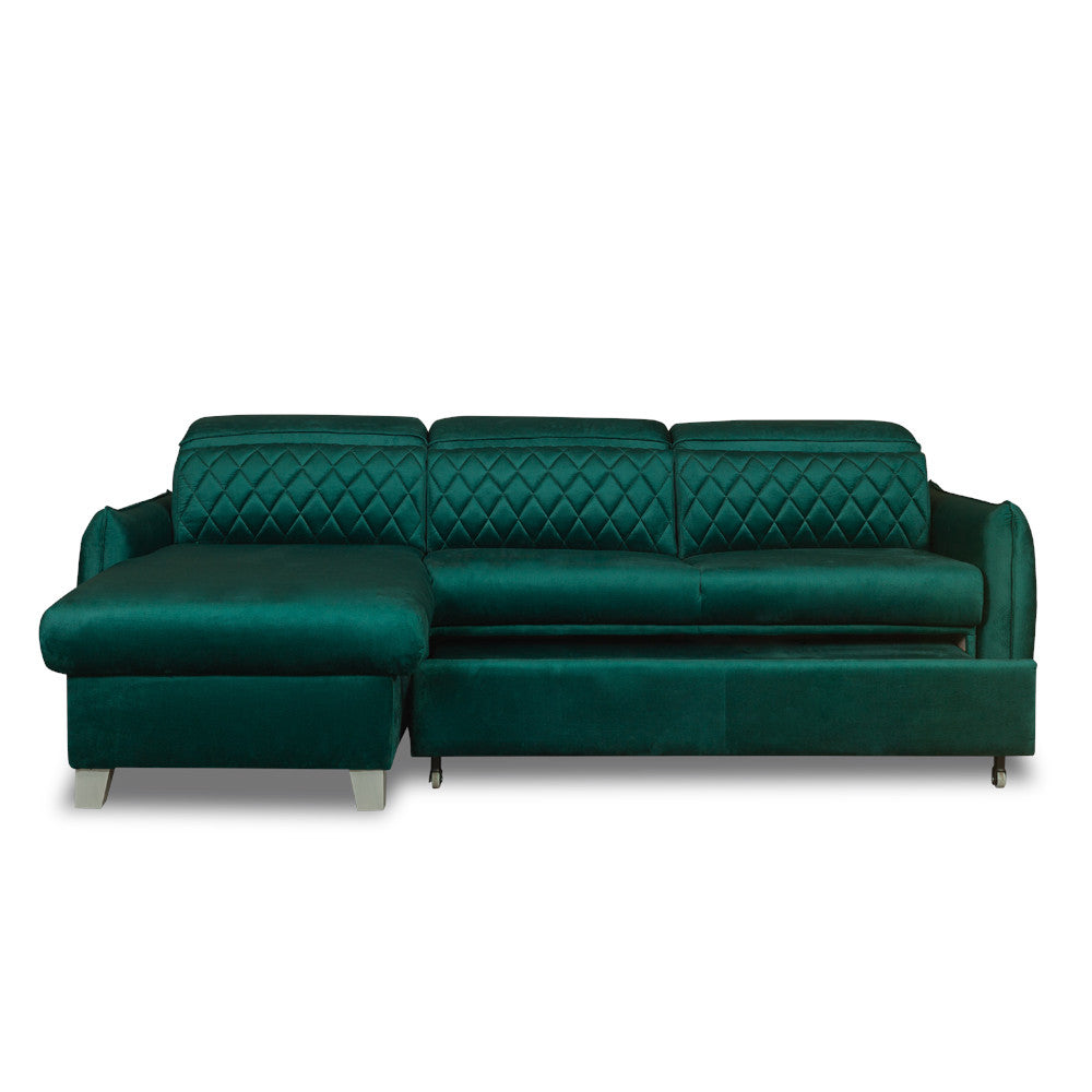 Coltar Extensibil Cu Insula Stanga Tiago, 5 Locuri, Tetiere Reglabile, Verde, 243 Cm