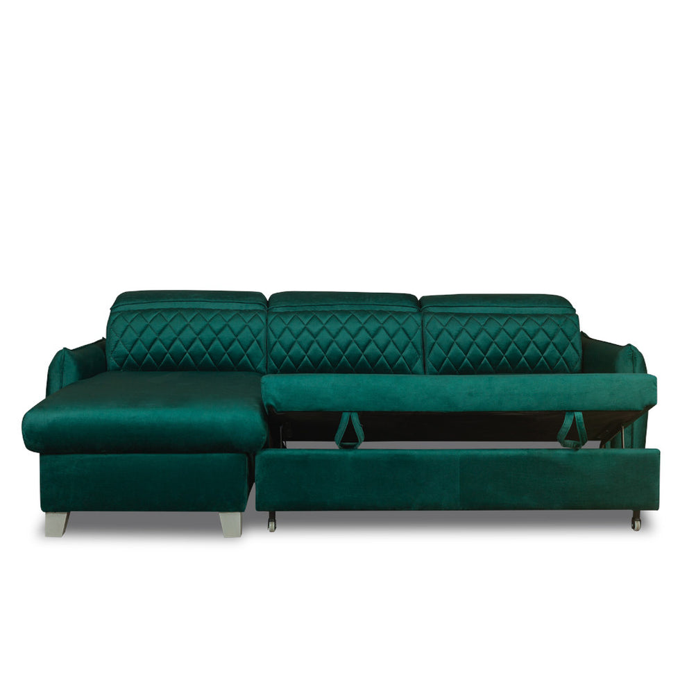 Coltar Extensibil Cu Insula Stanga Tiago, 5 Locuri, Tetiere Reglabile, Verde, 243 Cm