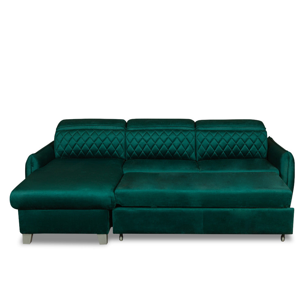 Coltar Extensibil Cu Insula Stanga Tiago, 5 Locuri, Tetiere Reglabile, Verde, 243 Cm