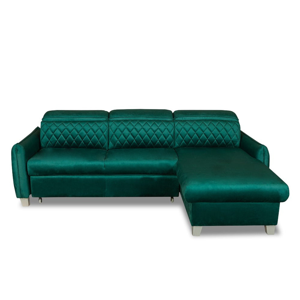 Coltar Extensibil Cu Insula Dreapta Tiago, 5 Locuri, Tetiere Reglabile, Verde, 243 Cm