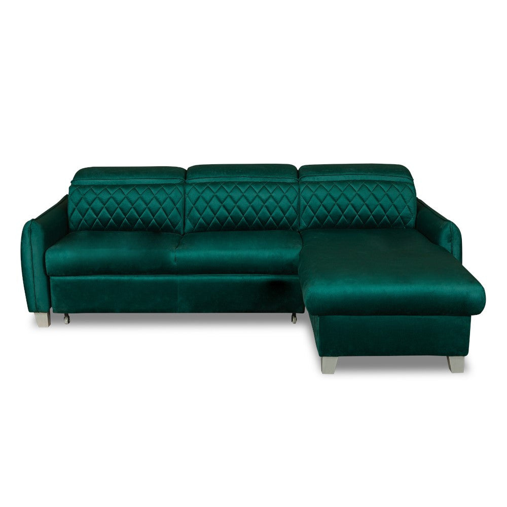 Coltar Extensibil Cu Insula Dreapta Tiago, 5 Locuri, Tetiere Reglabile, Verde, 243 Cm