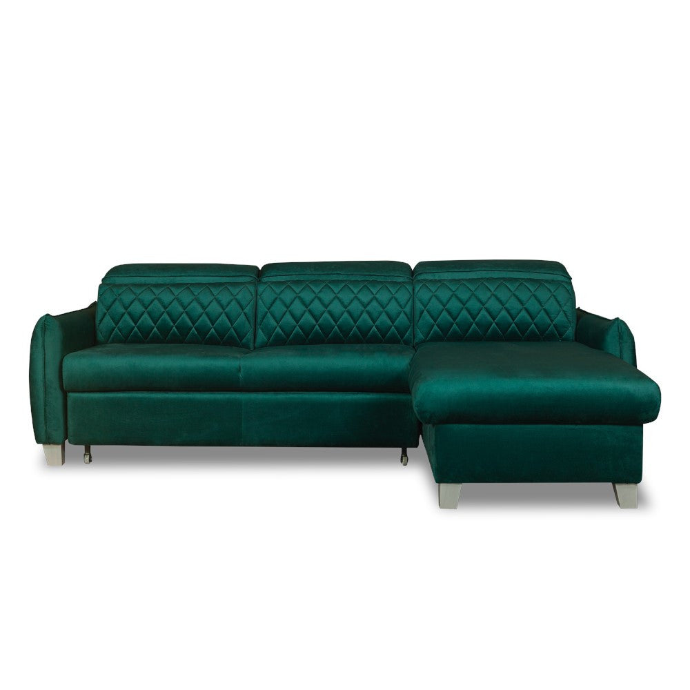 Coltar Extensibil Cu Insula Dreapta Tiago, 5 Locuri, Tetiere Reglabile, Verde, 243 Cm