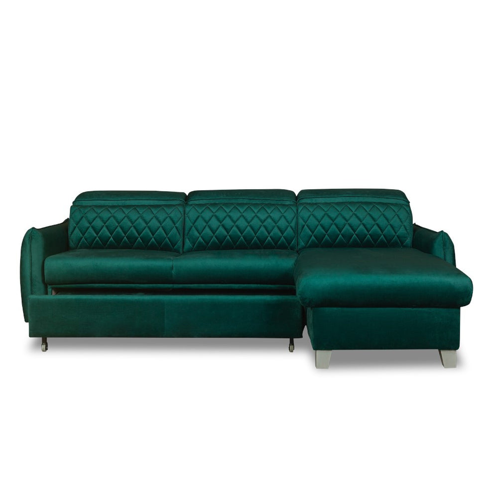 Coltar Extensibil Cu Insula Dreapta Tiago, 5 Locuri, Tetiere Reglabile, Verde, 243 Cm
