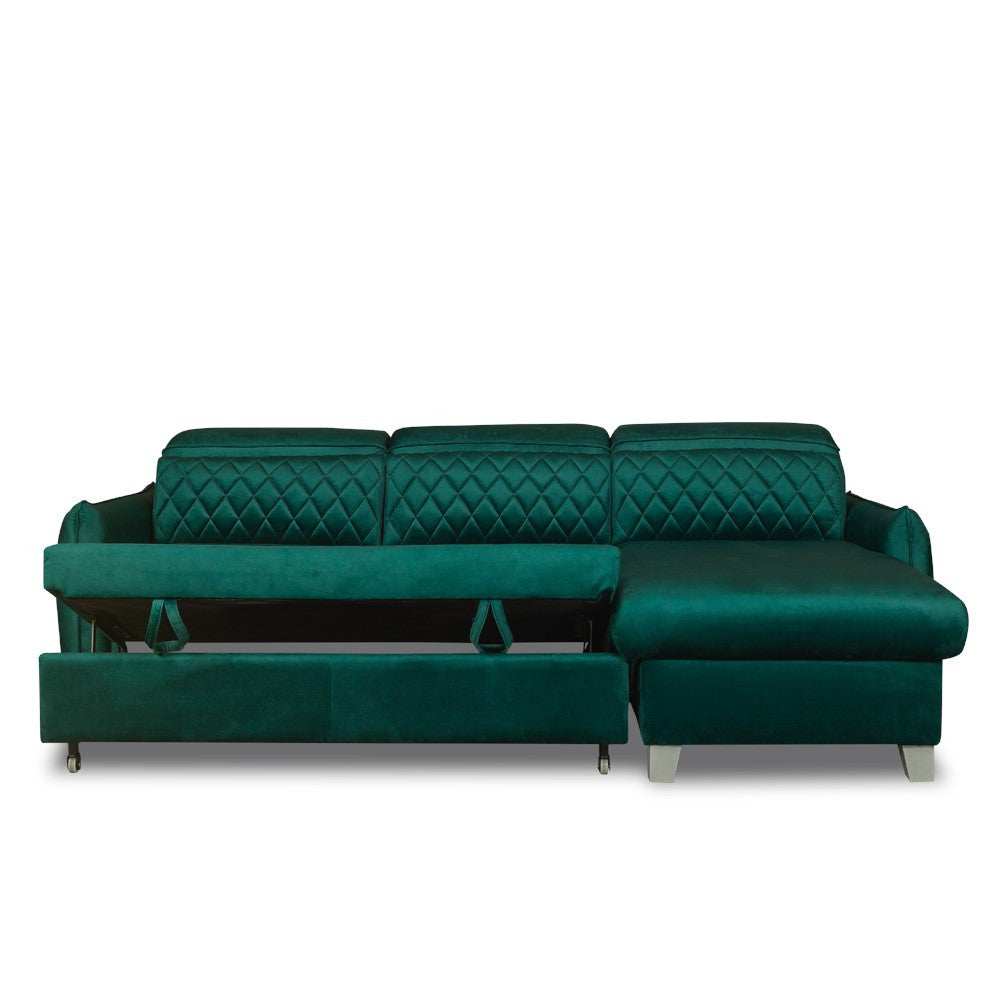Coltar Extensibil Cu Insula Dreapta Tiago, 5 Locuri, Tetiere Reglabile, Verde, 243 Cm