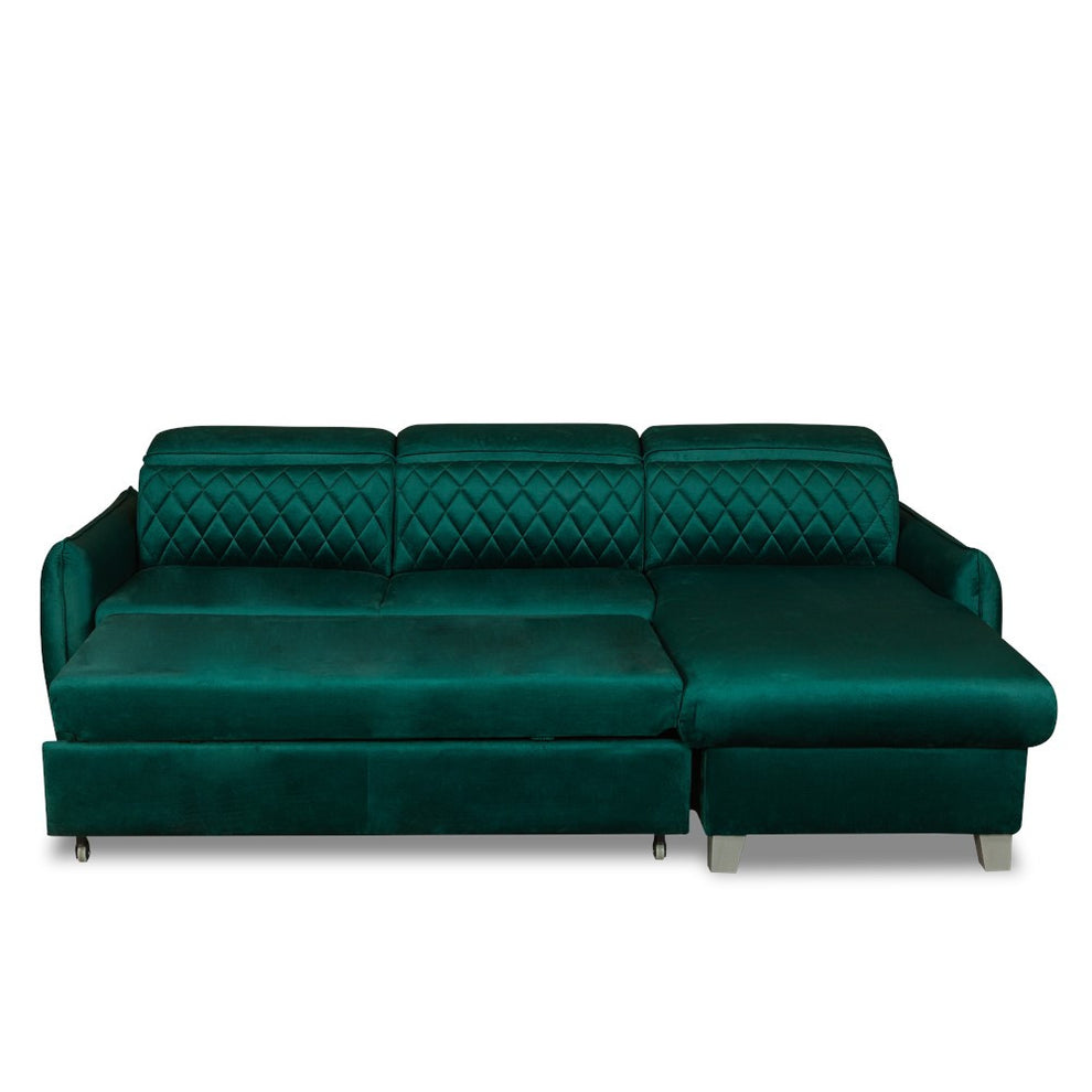 Coltar Extensibil Cu Insula Dreapta Tiago, 5 Locuri, Tetiere Reglabile, Verde, 243 Cm