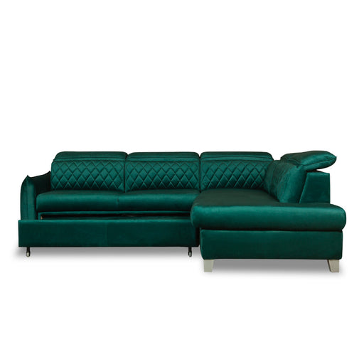 Coltar Extensibil Cu Otoman Dreapta Tiago, 5 Locuri, Tetiere Reglabile, Verde, 255 Cm