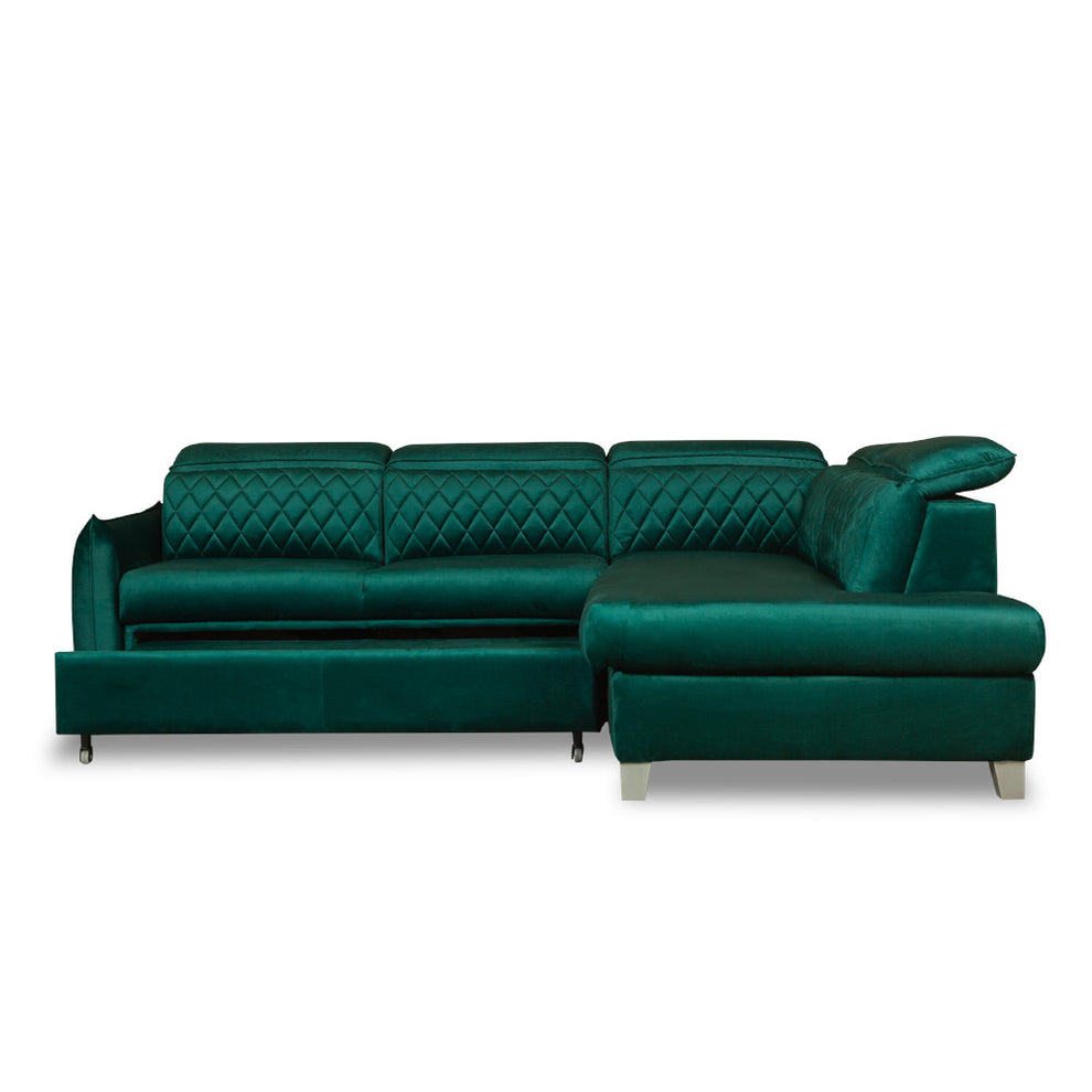 Coltar Extensibil Cu Otoman Dreapta Tiago, 5 Locuri, Tetiere Reglabile, Verde, 255 Cm