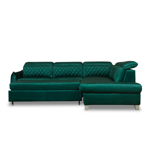 Coltar Extensibil Cu Otoman Dreapta Tiago, 5 Locuri, Tetiere Reglabile, Verde, 255 Cm