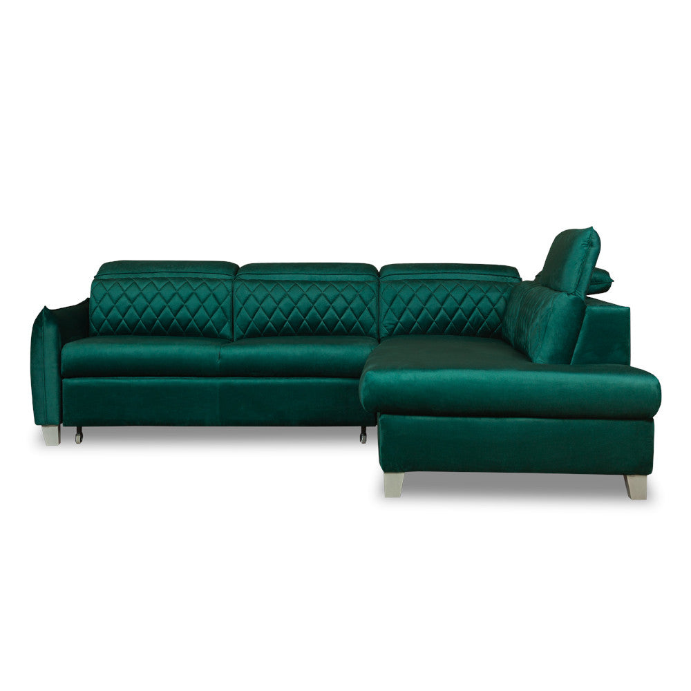 Coltar Extensibil Cu Otoman Dreapta Tiago, 5 Locuri, Tetiere Reglabile, Verde, 255 Cm