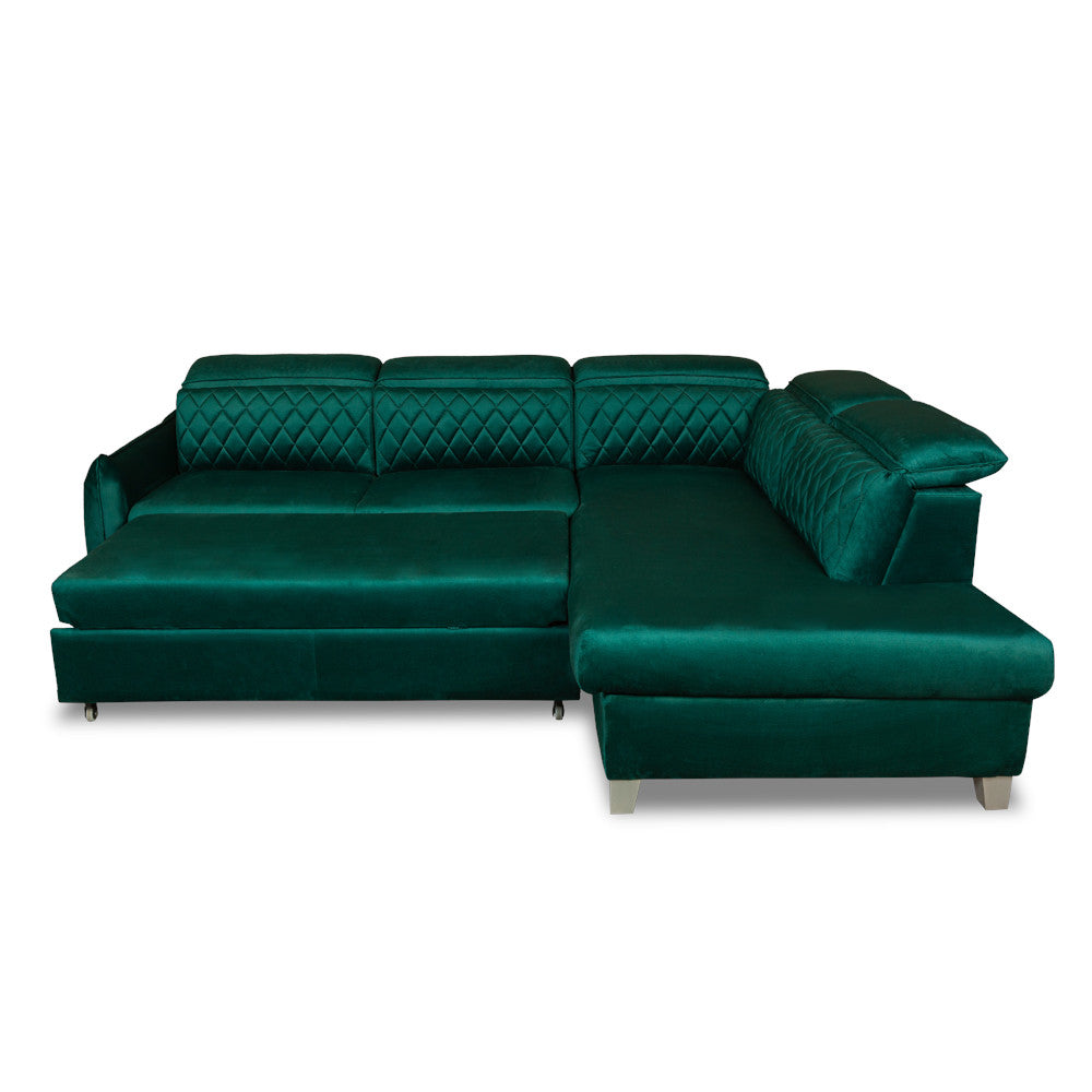 Coltar Extensibil Cu Otoman Dreapta Tiago, 5 Locuri, Tetiere Reglabile, Verde, 255 Cm