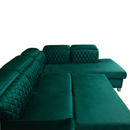 Coltar Extensibil Cu Otoman Dreapta Tiago, 5 Locuri, Tetiere Reglabile, Verde, 255 Cm