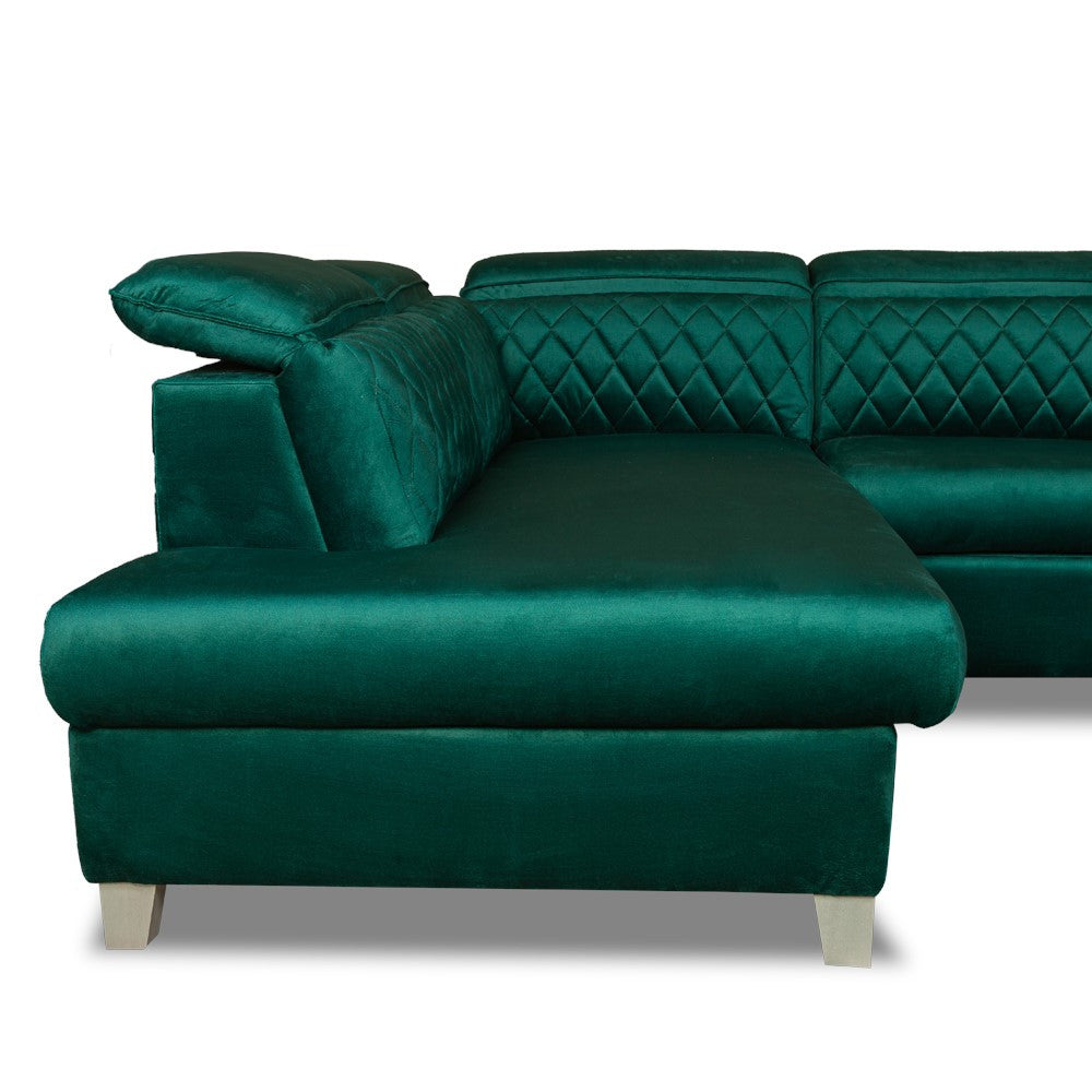 Coltar Extensibil Cu Otoman Stanga Tiago, 5 Locuri, Tetiere Reglabile, Verde, 255 Cm