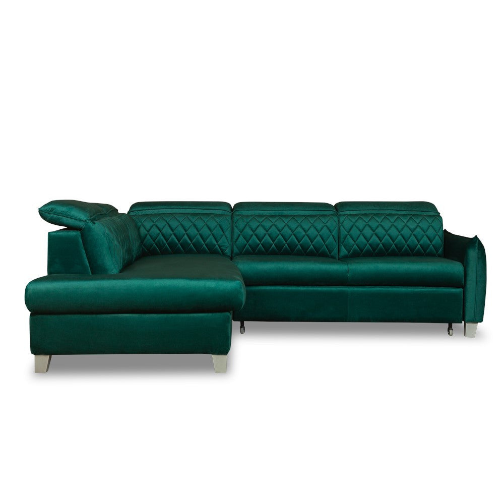 Coltar Extensibil Cu Otoman Stanga Tiago, 5 Locuri, Tetiere Reglabile, Verde, 255 Cm