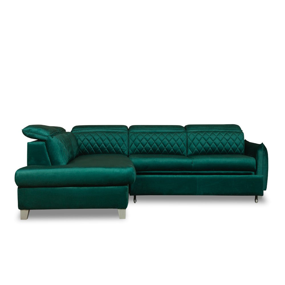Coltar Extensibil Cu Otoman Stanga Tiago, 5 Locuri, Tetiere Reglabile, Verde, 255 Cm