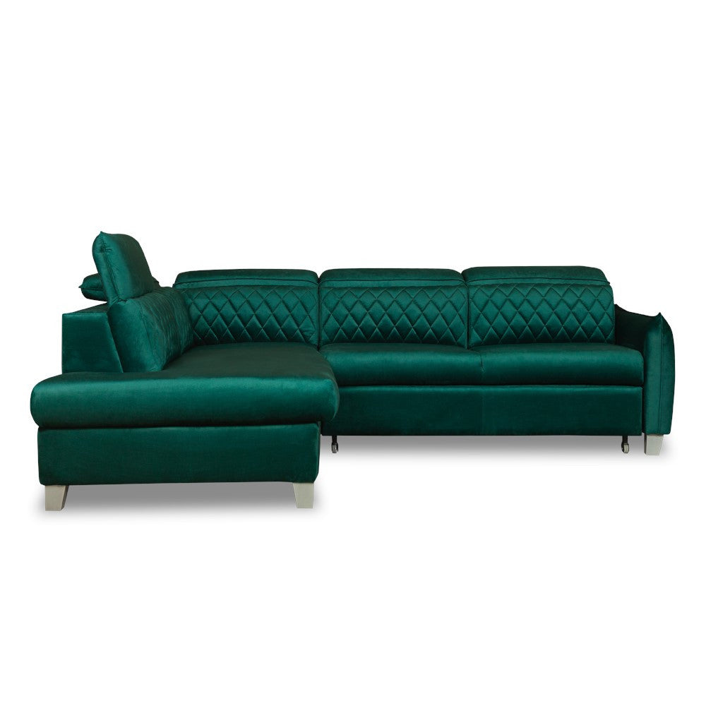 Coltar Extensibil Cu Otoman Stanga Tiago, 5 Locuri, Tetiere Reglabile, Verde, 255 Cm