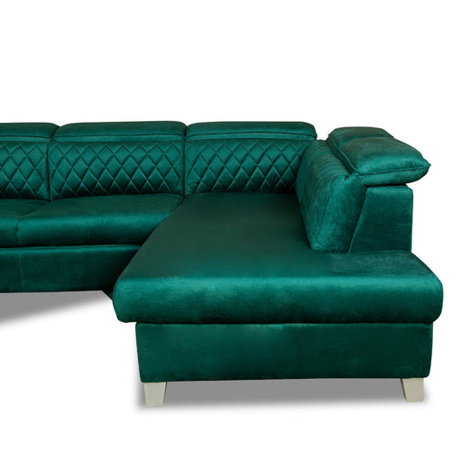 Coltar U Extensibil Cu Lada Tiago, Dreapta, 6 Locuri, Tetiere Reglabile, Verde 330 Cm