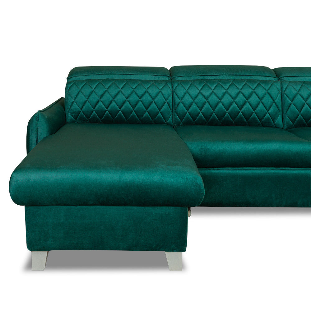 Coltar U Extensibil Cu Lada Tiago, Dreapta, 6 Locuri, Tetiere Reglabile, Verde 330 Cm
