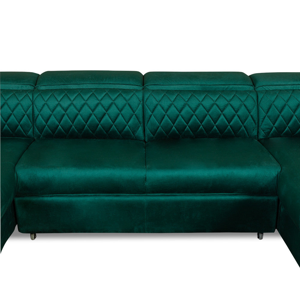 Coltar U Extensibil Cu Lada Tiago, Dreapta, 6 Locuri, Tetiere Reglabile, Verde 330 Cm
