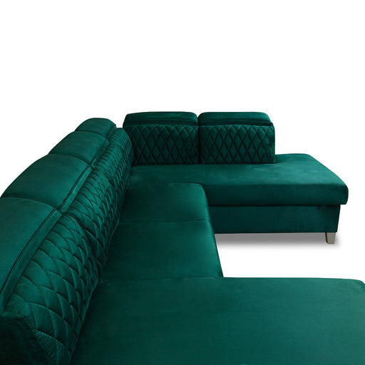 Coltar U Extensibil Cu Lada Tiago, Dreapta, 6 Locuri, Tetiere Reglabile, Verde 330 Cm