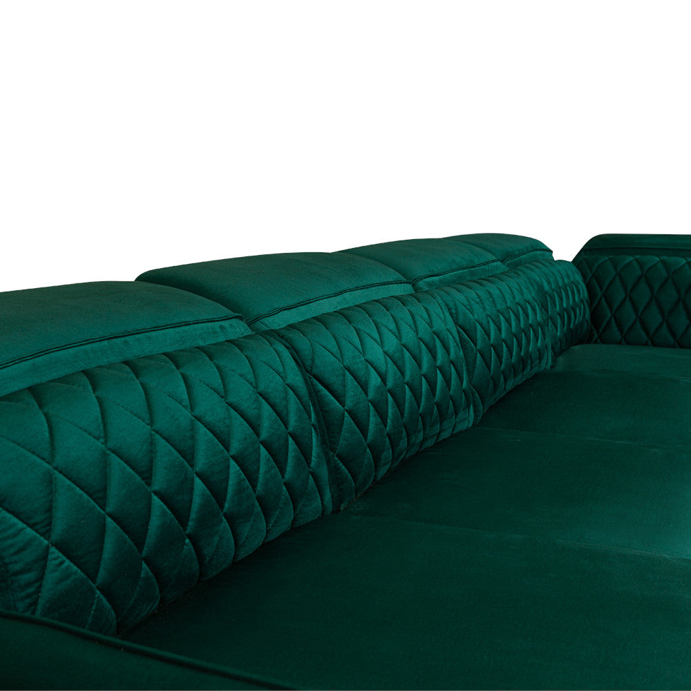 Coltar U Extensibil Cu Lada Tiago, Dreapta, 6 Locuri, Tetiere Reglabile, Verde 330 Cm