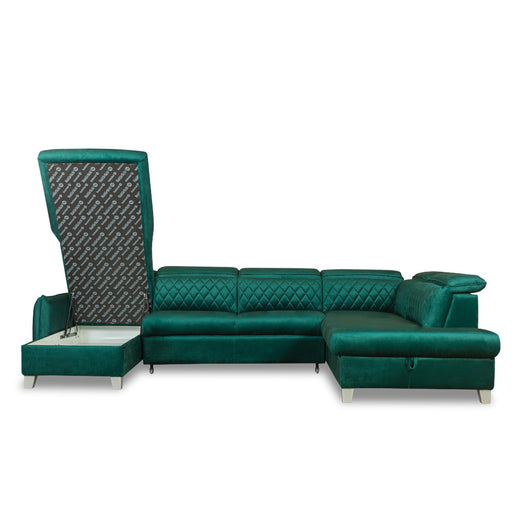 Coltar U Extensibil Cu Lada Tiago, Dreapta, 6 Locuri, Tetiere Reglabile, Verde 330 Cm