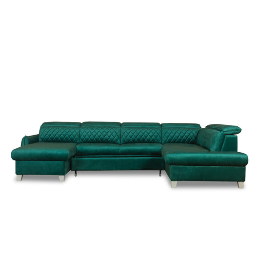 Coltar U Extensibil Cu Lada Tiago, Dreapta, 6 Locuri, Tetiere Reglabile, Verde 330 Cm