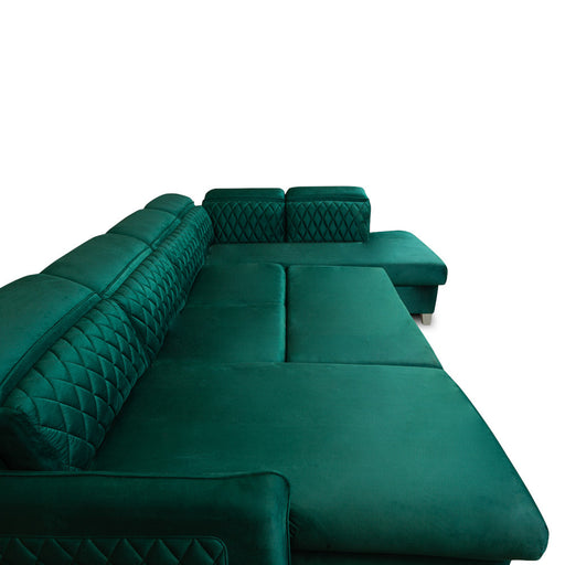 Coltar U Extensibil Cu Lada Tiago, Dreapta, 6 Locuri, Tetiere Reglabile, Verde 330 Cm