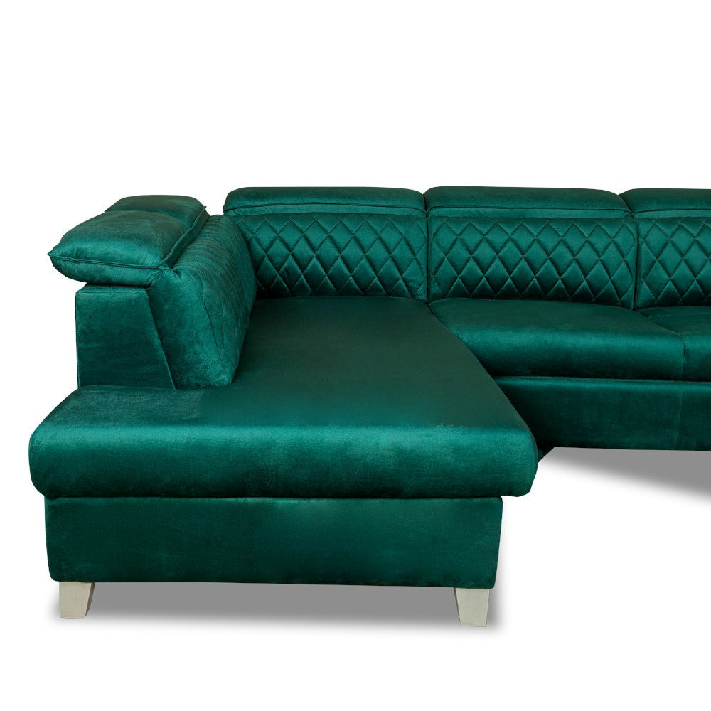 Coltar U Extensibil Cu Lada Tiago, Stanga, 6 Locuri, Tetiere Reglabile, Verde 330 Cm MONOLITH 37