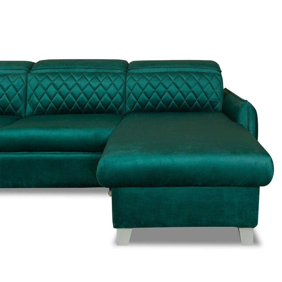 Coltar U Extensibil Cu Lada Tiago, Stanga, 6 Locuri, Tetiere Reglabile, Verde 330 Cm MONOLITH 37