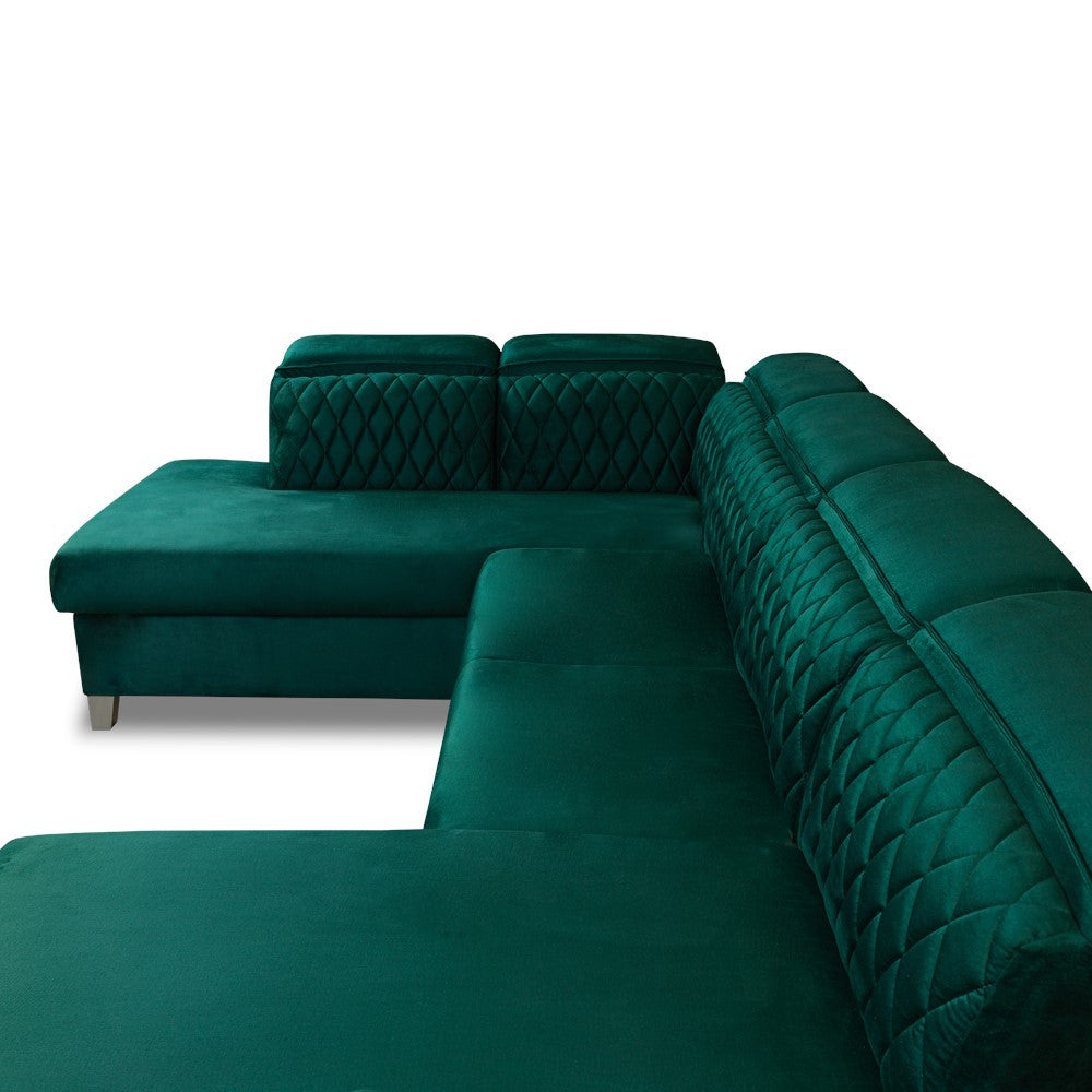 Coltar U Extensibil Cu Lada Tiago, Stanga, 6 Locuri, Tetiere Reglabile, Verde 330 Cm MONOLITH 37