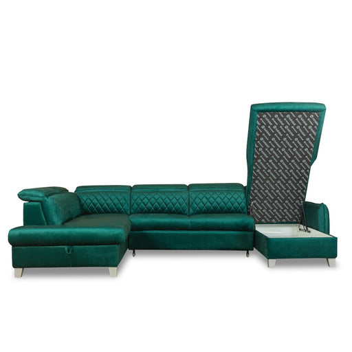 Coltar U Extensibil Cu Lada Tiago, Stanga, 6 Locuri, Tetiere Reglabile, Verde 330 Cm MONOLITH 37
