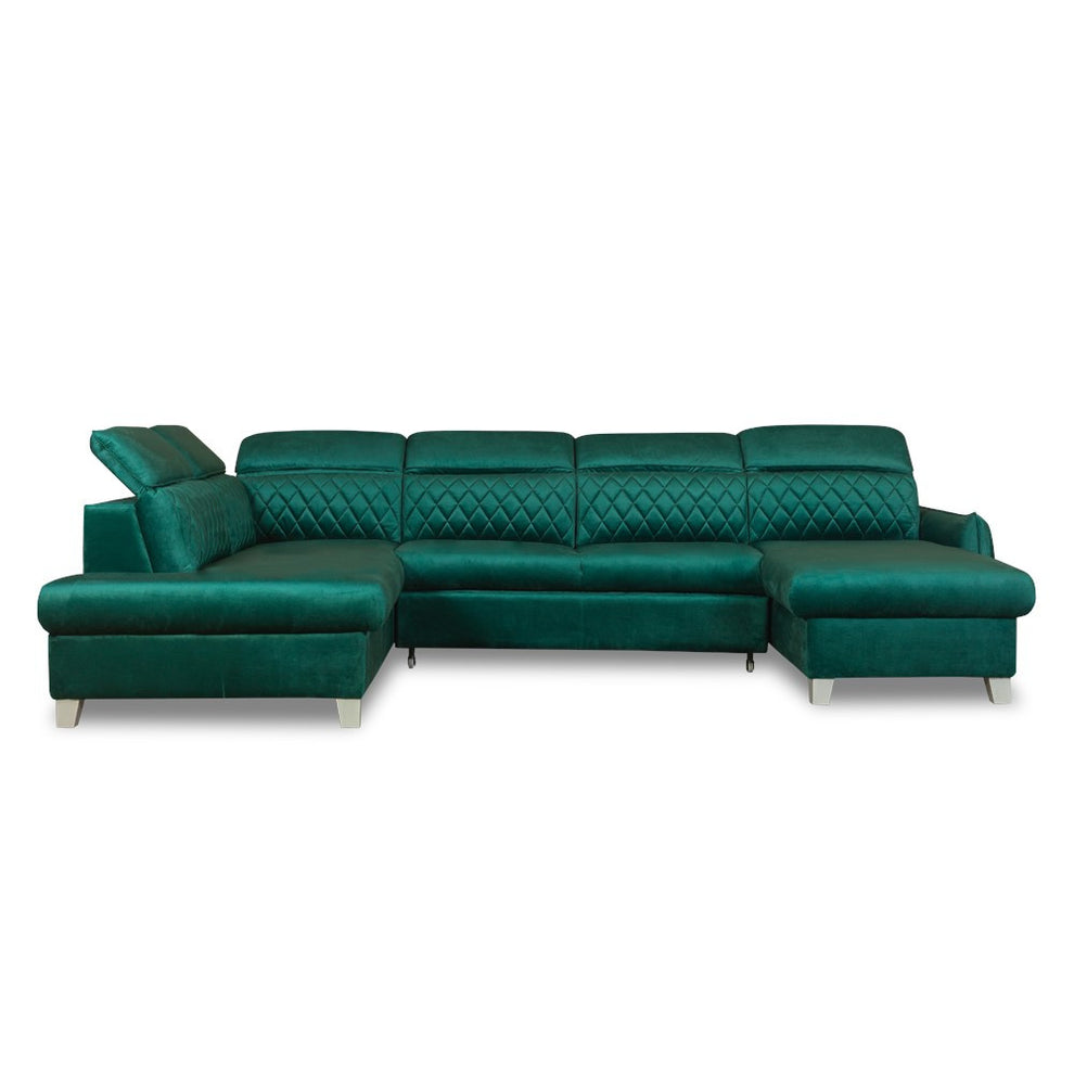 Coltar U Extensibil Cu Lada Tiago, Stanga, 6 Locuri, Tetiere Reglabile, Verde 330 Cm MONOLITH 37