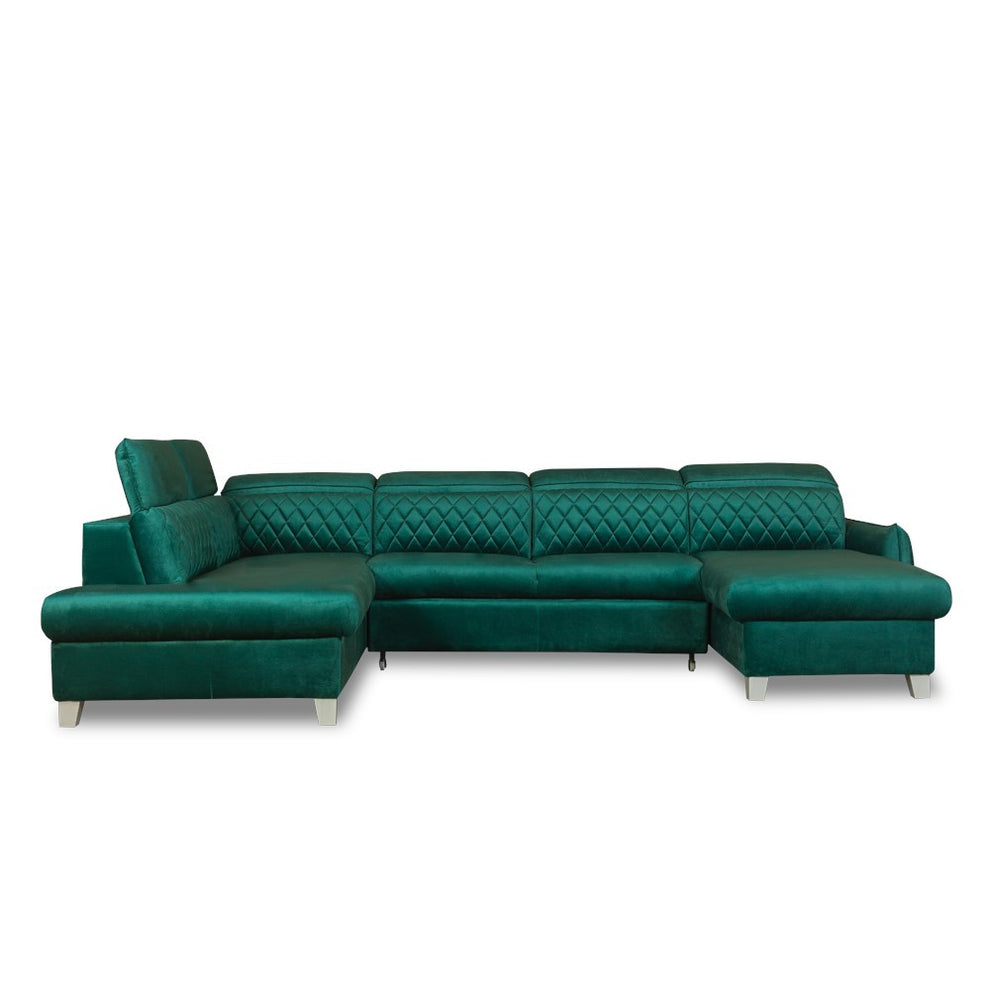 Coltar U Extensibil Cu Lada Tiago, Stanga, 6 Locuri, Tetiere Reglabile, Verde 330 Cm MONOLITH 37