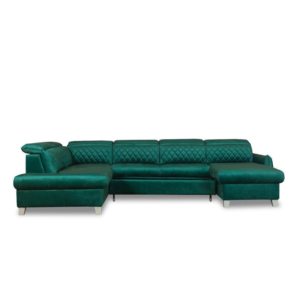 Coltar U Extensibil Cu Lada Tiago, Stanga, 6 Locuri, Tetiere Reglabile, Verde 330 Cm MONOLITH 37