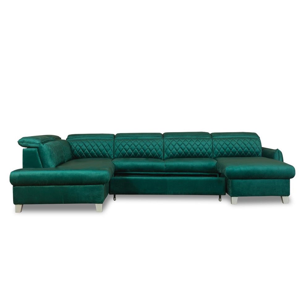 Coltar U Extensibil Cu Lada Tiago, Stanga, 6 Locuri, Tetiere Reglabile, Verde 330 Cm MONOLITH 37