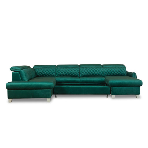 Coltar U Extensibil Cu Lada Tiago, Stanga, 6 Locuri, Tetiere Reglabile, Verde 330 Cm MONOLITH 37