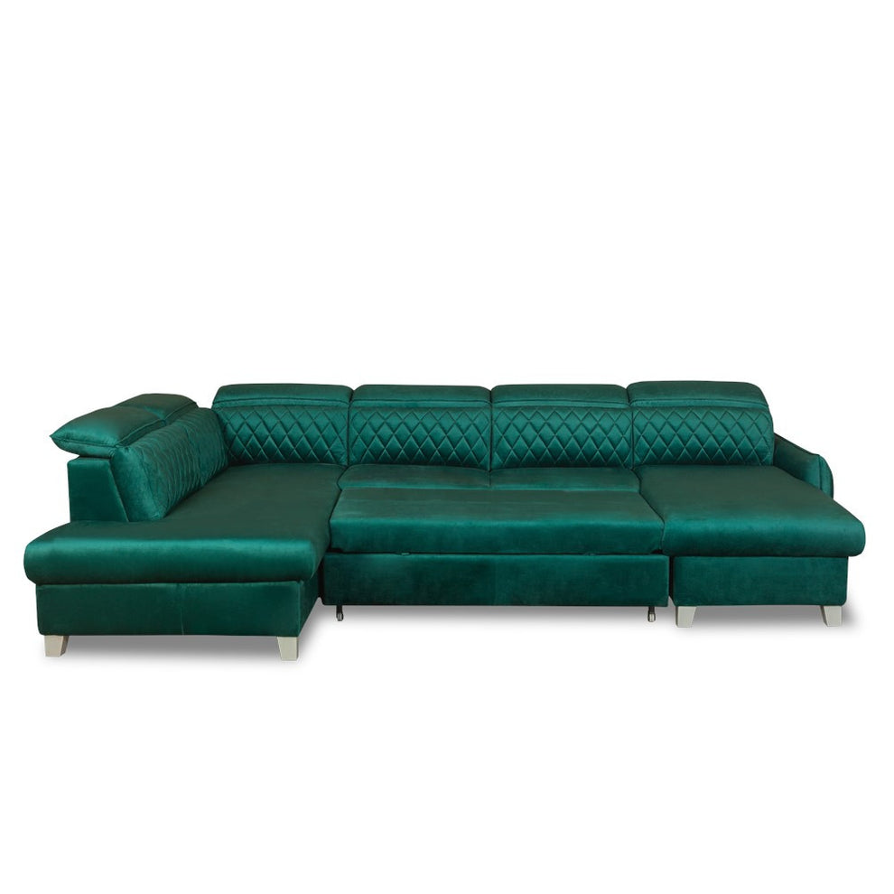 Coltar U Extensibil Cu Lada Tiago, Stanga, 6 Locuri, Tetiere Reglabile, Verde 330 Cm MONOLITH 37