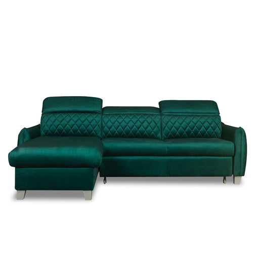 Coltar Extensibil Cu Insula Stanga Cu Lada Tiago, 5 Locuri, Tetiere Reglabile, Verde, 243 Cm