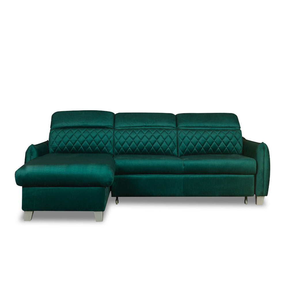 Coltar Extensibil Cu Insula Stanga Cu Lada Tiago, 5 Locuri, Tetiere Reglabile, Verde, 243 Cm