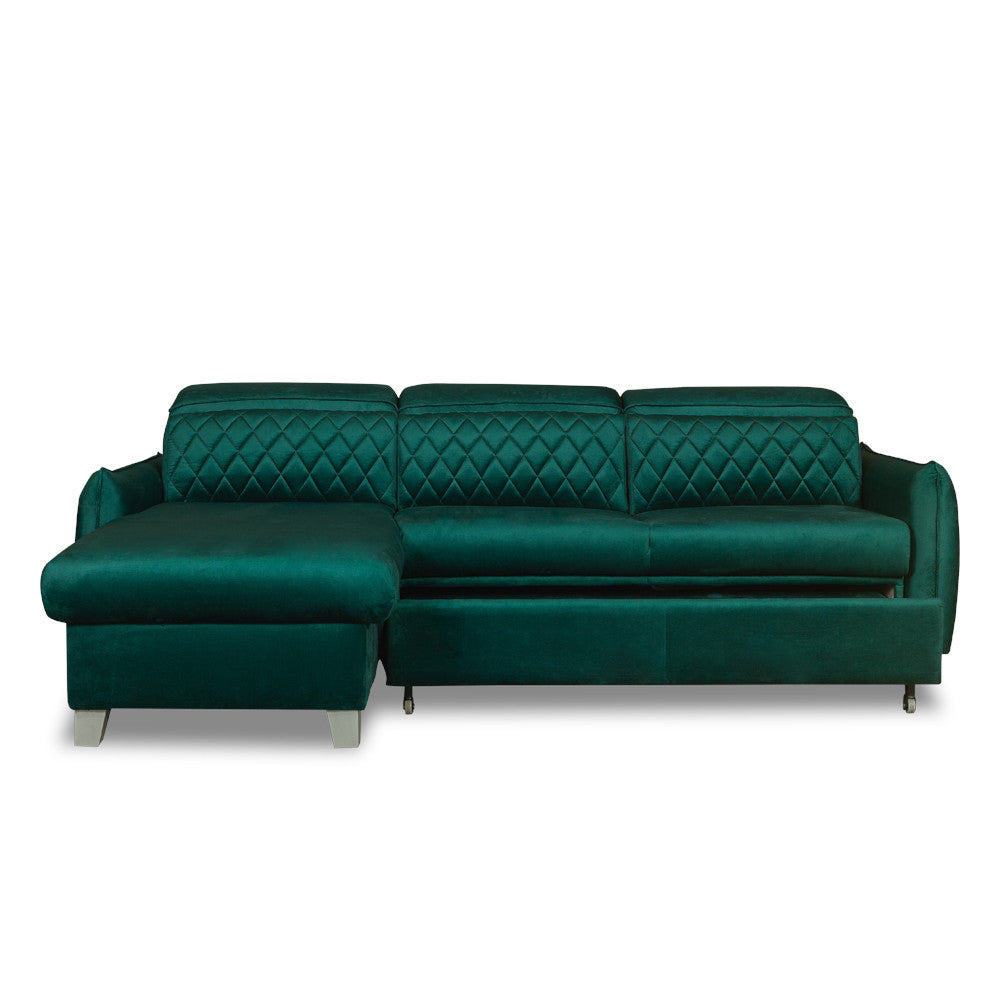 Coltar Extensibil Cu Insula Stanga Cu Lada Tiago, 5 Locuri, Tetiere Reglabile, Verde, 243 Cm