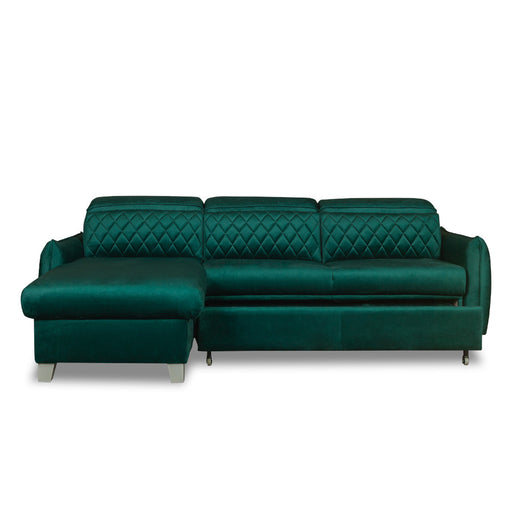 Coltar Extensibil Cu Insula Stanga Cu Lada Tiago, 5 Locuri, Tetiere Reglabile, Verde, 243 Cm