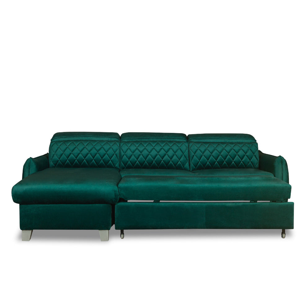 Coltar Extensibil Cu Insula Stanga Cu Lada Tiago, 5 Locuri, Tetiere Reglabile, Verde, 243 Cm
