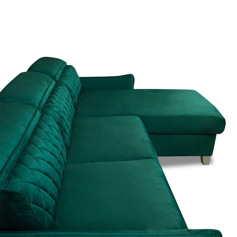 Coltar Extensibil Cu Insula Dreapta Cu Lada Tiago, 5 Locuri, Tetiere Reglabile, Verde, 243 Cm