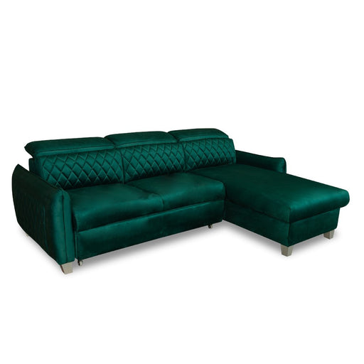 Coltar Extensibil Cu Insula Dreapta Cu Lada Tiago, 5 Locuri, Tetiere Reglabile, Verde, 243 Cm