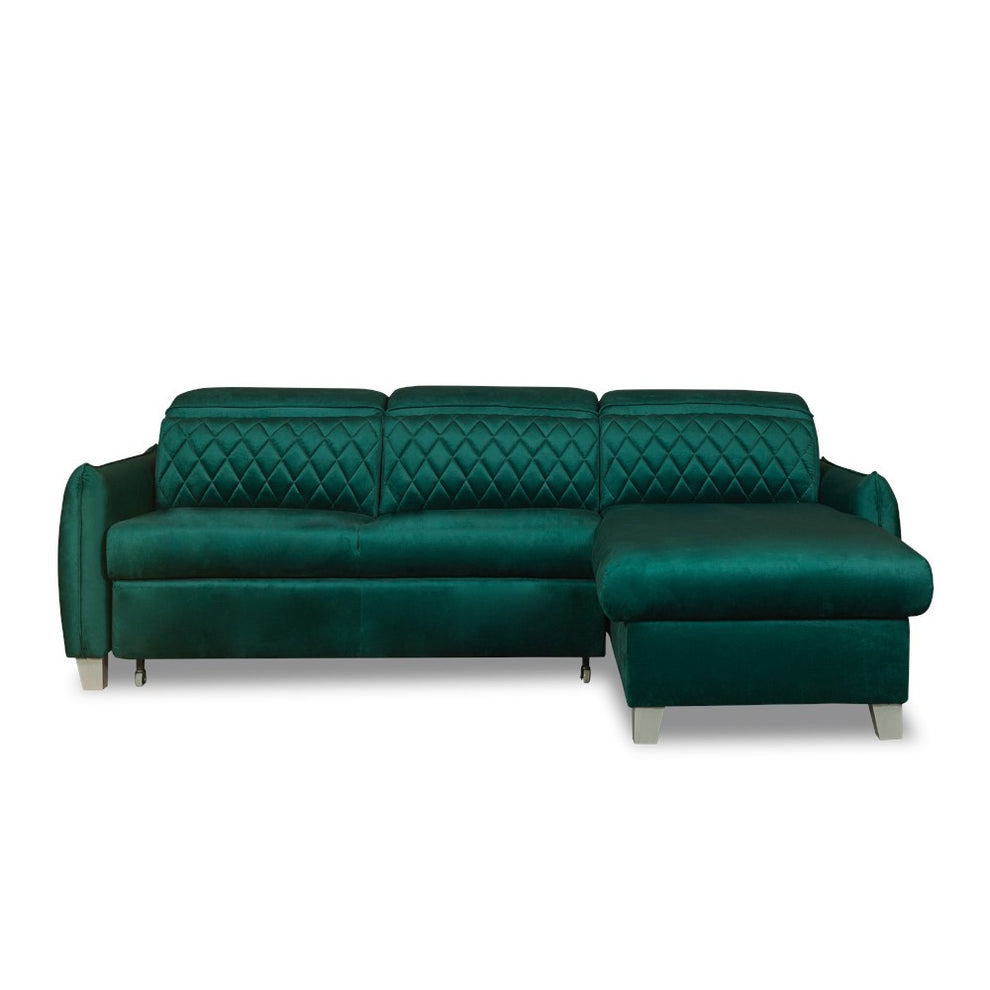 Coltar Extensibil Cu Insula Dreapta Cu Lada Tiago, 5 Locuri, Tetiere Reglabile, Verde, 243 Cm