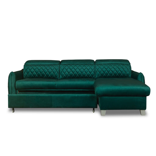 Coltar Extensibil Cu Insula Dreapta Cu Lada Tiago, 5 Locuri, Tetiere Reglabile, Verde, 243 Cm