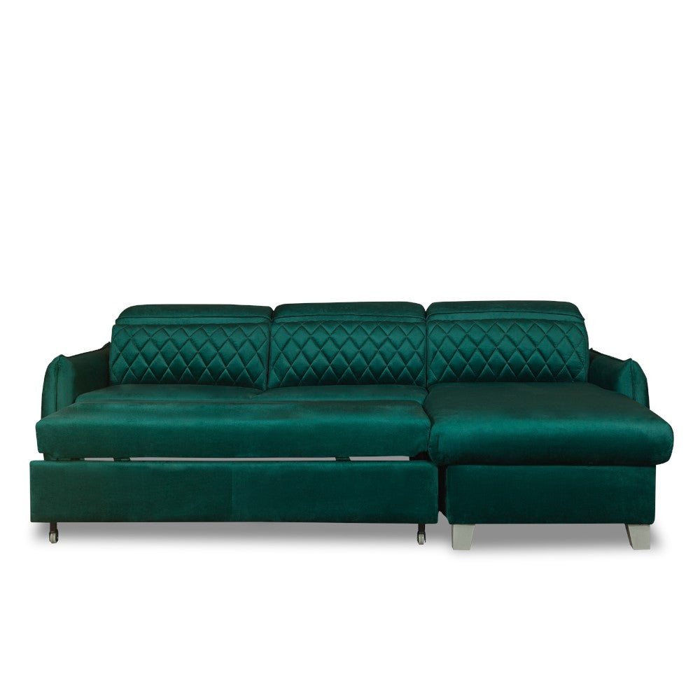 Coltar Extensibil Cu Insula Dreapta Cu Lada Tiago, 5 Locuri, Tetiere Reglabile, Verde, 243 Cm