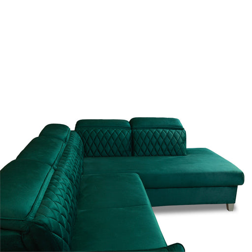 Coltar Extensibil Cu Otoman Dreapta Cu Lada Tiago, 5 Locuri, Tetiere Reglabile, Verde, 255 Cm