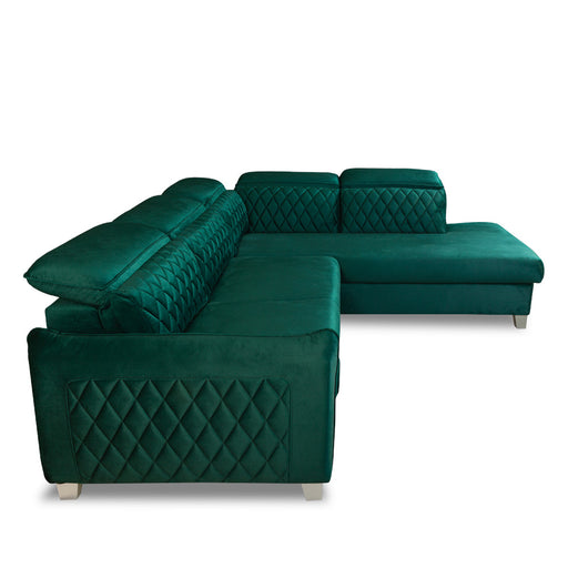 Coltar Extensibil Cu Otoman Dreapta Cu Lada Tiago, 5 Locuri, Tetiere Reglabile, Verde, 255 Cm